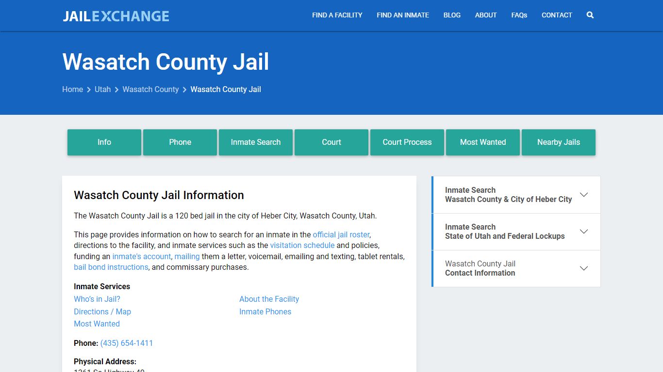 Wasatch County Jail, UT Inmate Search, Information