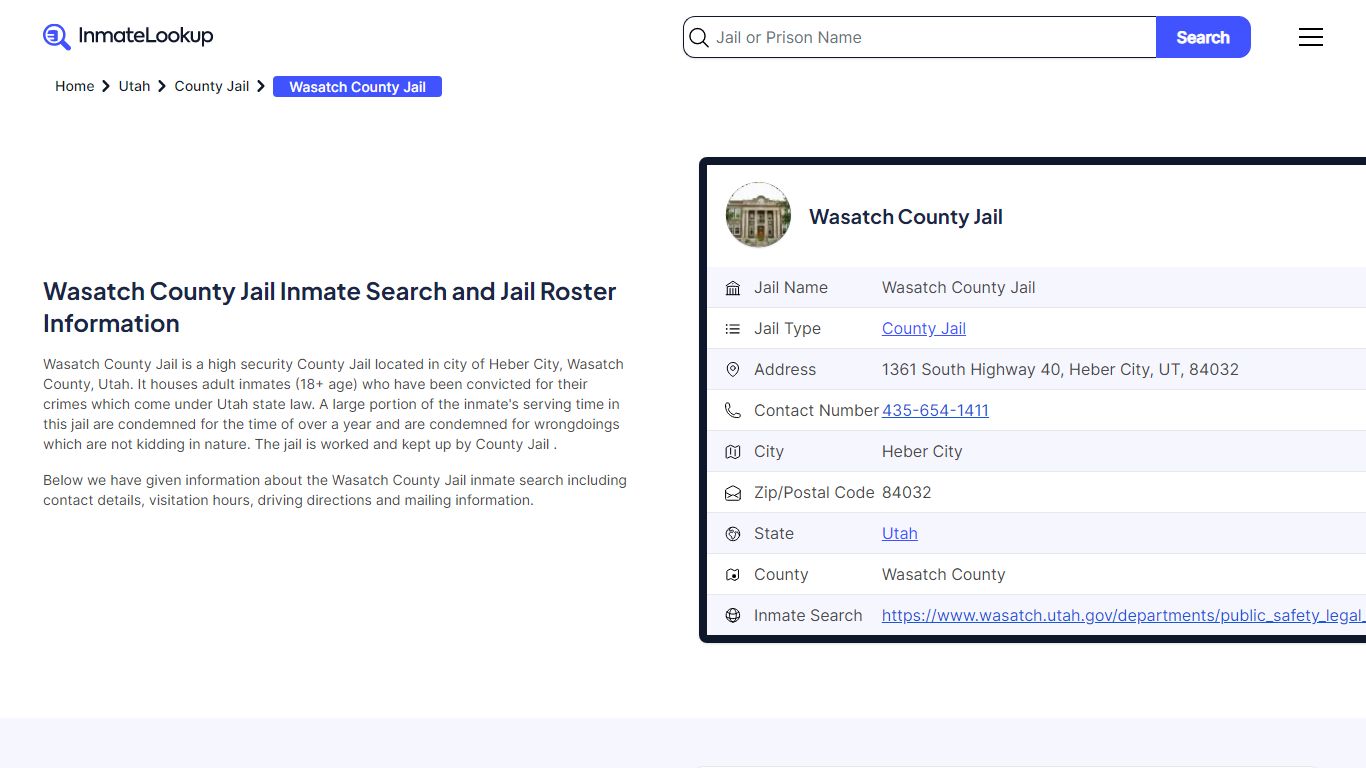 Wasatch County Jail Inmate Search and Jail Roster Information